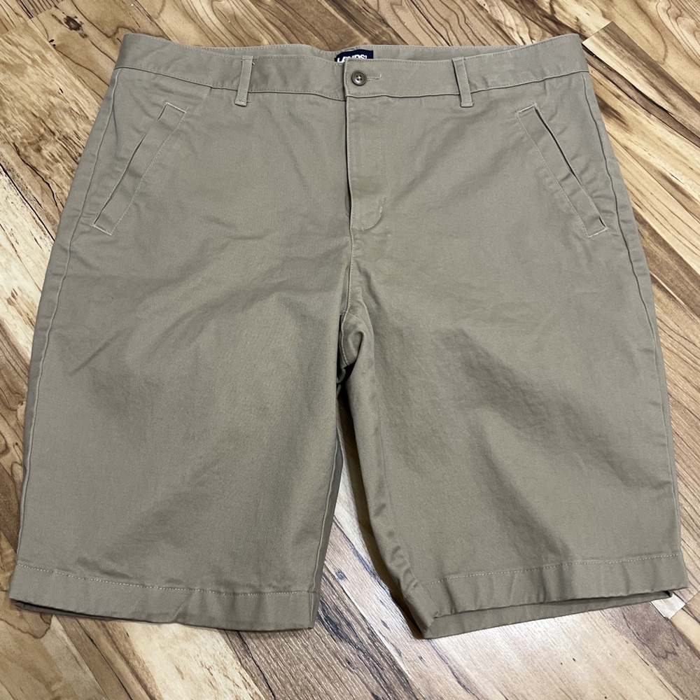 Lands' End Tan Oeko -Tex Size 16 Flat Front Chino Shorts Longer Length 21"